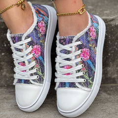 Women's Flower Pattern Canvas Shoes Casual Lace Up Outdoor Shoes