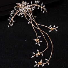 Bridal Hair Comb Rhinestone Flower Headpiece Chain Golden Silver