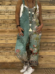 Plus Floral Print Wide Leg Stretch Jumpsuit