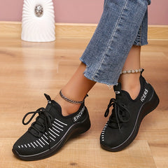 Women's Letter Stripe Athletic Running Shoes Lace up Mesh Sneakers
