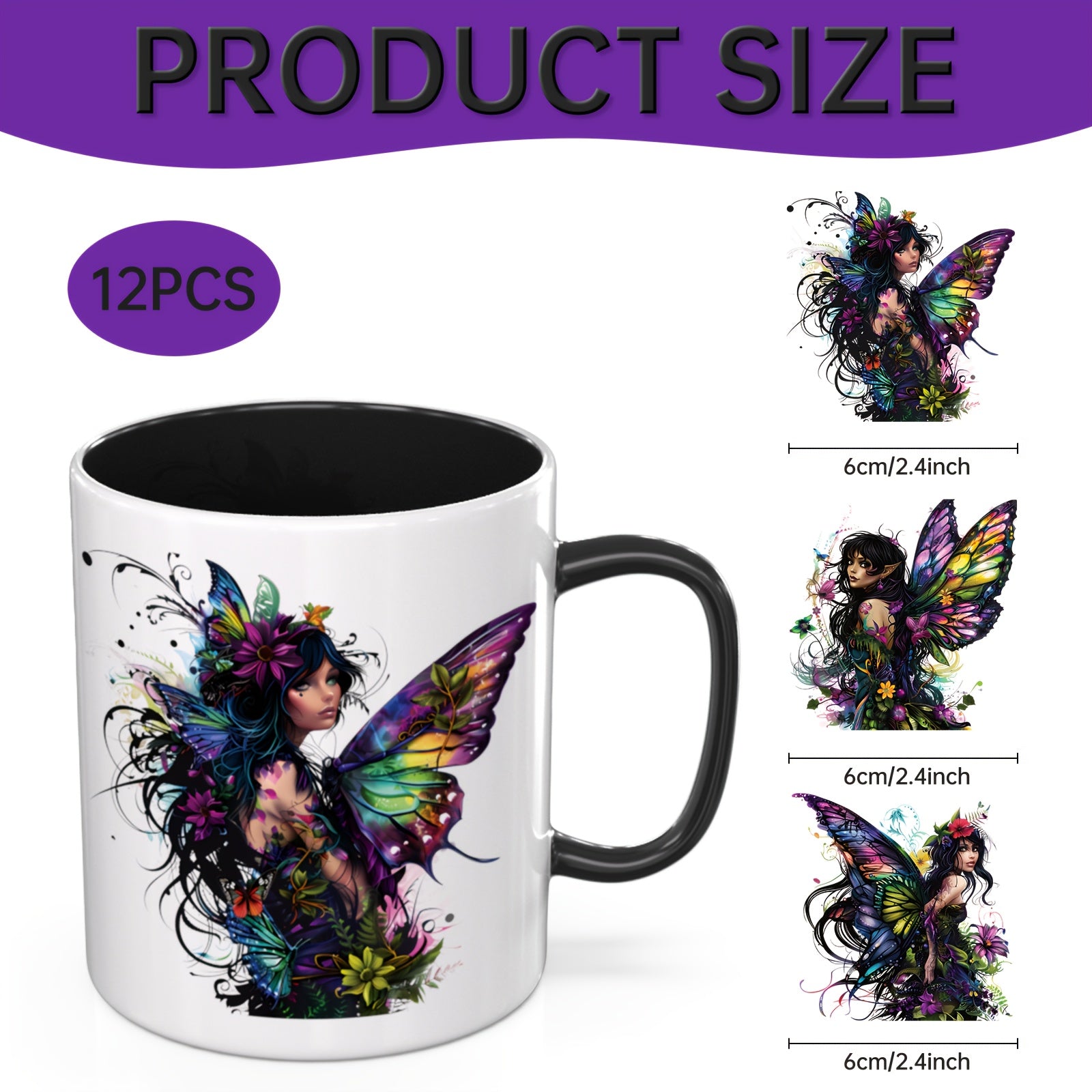 12pcs Gothic Fairy UV DTF Cup Sticker for Party Birthday Home Decoration