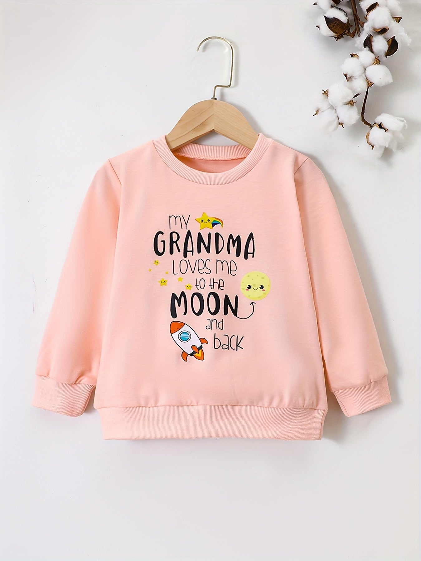 Star Moon & ''My Grandma Loves Me'' Round Neck Sweatshirt For Girls