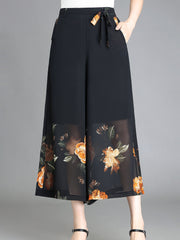Floral Pattern Chiffon Wide Leg Pants for Women