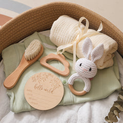 Organic Bamboo Baby Bath Set with Rabbit Rattle