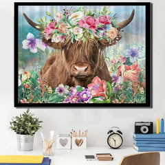 5D Full Diamond Painting Cow And Flowers Art Kit