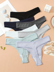 7pcs Seamless Solid Thongs Stretchy Intimates Panties Women's Lingerie