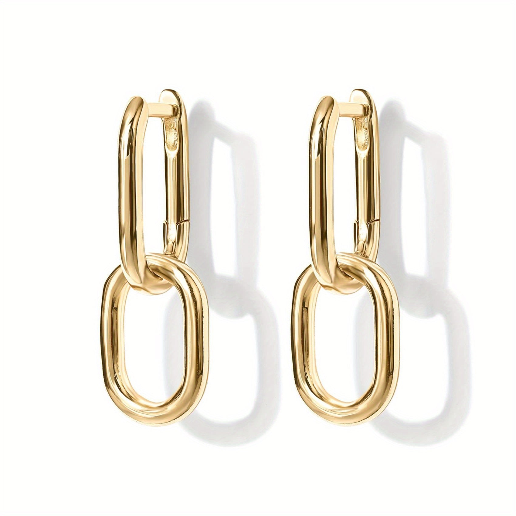 Golden Silvery Square Link Chain Dangle Earrings