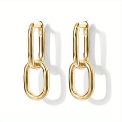 Golden Silvery Square Link Chain Dangle Earrings