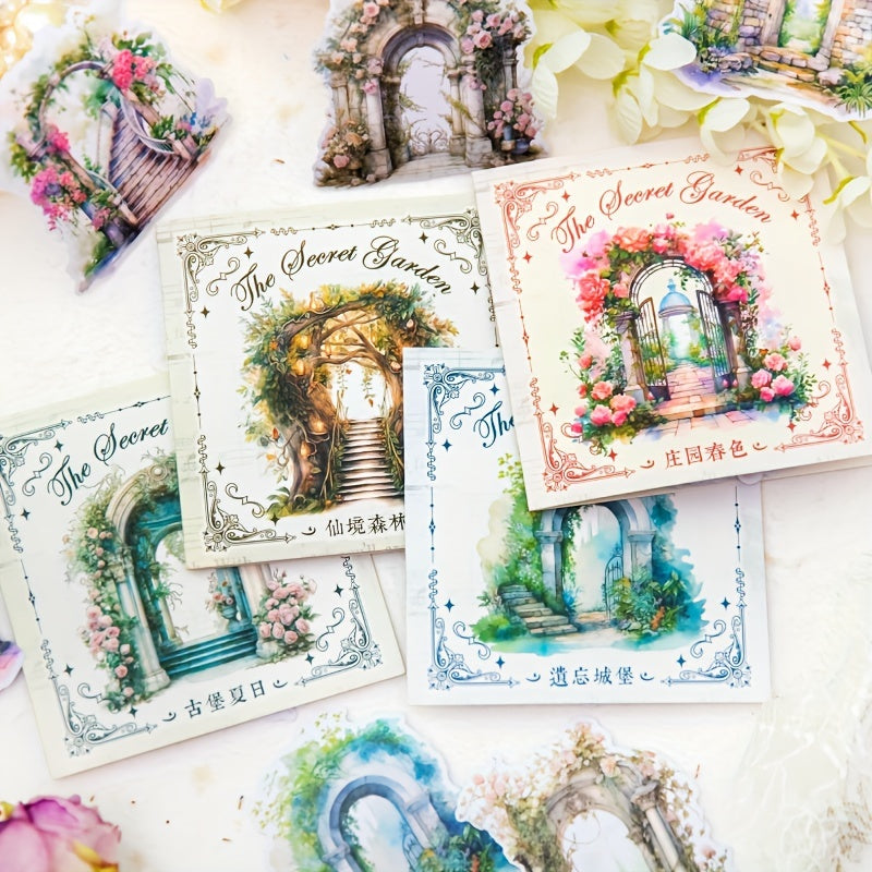 Vintage Garden Washi Stickers Pack - Flower Gate Stickers - Large Size