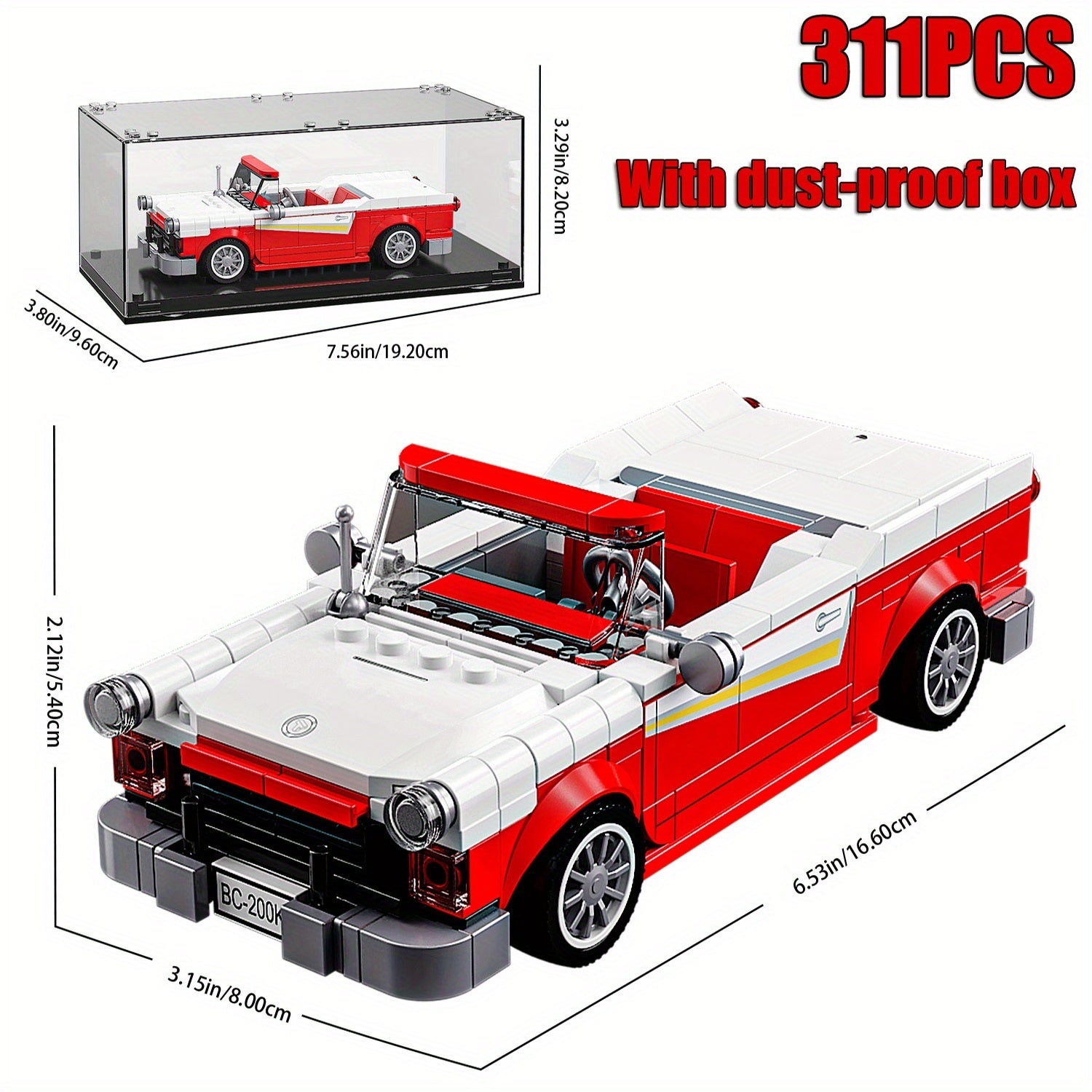 309pcs Retro Car Model Building Blocks with Display Box