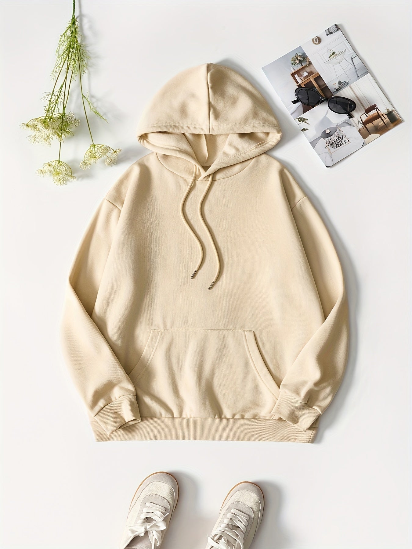 Casual Sports Hooded Sweatshirt Front Pocket Drawstring Hoodie Women's