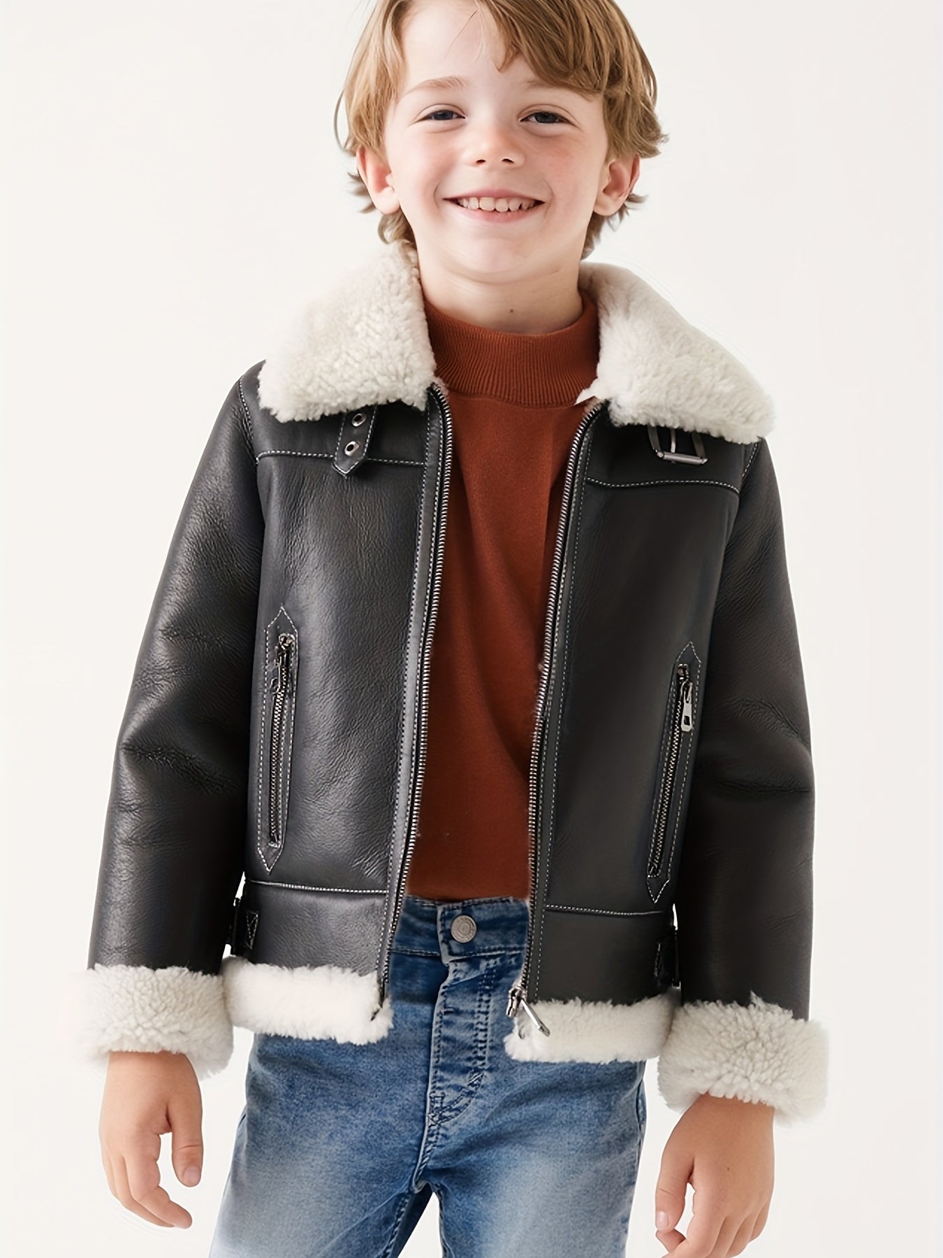 Toddler Boys Fleece PU Leather Motorcycle Jacket