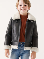 Toddler Boys Fleece PU Leather Motorcycle Jacket