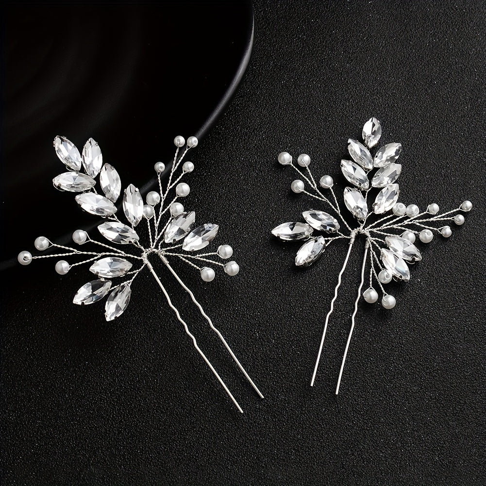 Bridal Hairpin Faux Pearl Rhinestone U shaped Hairpin Vintage