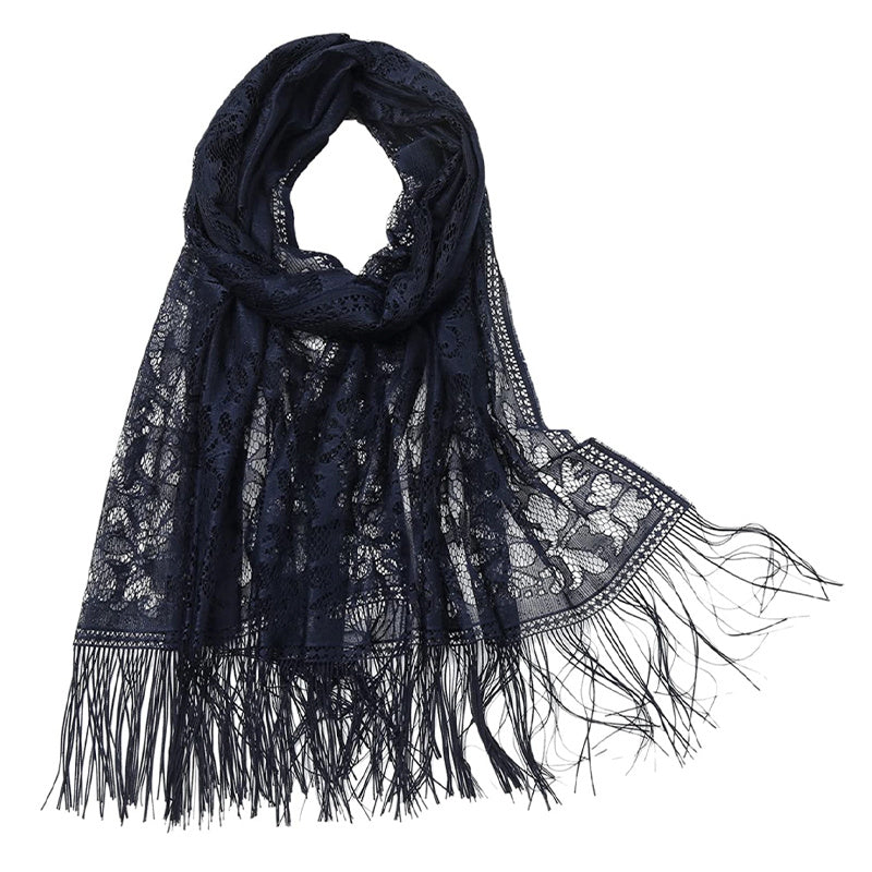 Floral Lace Scarf for Wedding Party Lightweight Shawl Wrap with Fringe