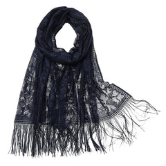 Floral Lace Scarf for Wedding Party Lightweight Shawl Wrap with Fringe