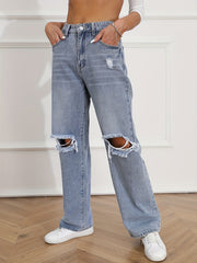 High Waist Distressed Baggy Denim Jeans