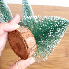 Christmas Tree 3pcs Pine Sisal Snow Frost Ornaments Wooden Base Mixed Sizes