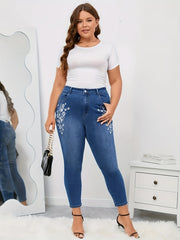 Women's Plus Floral Embroidery High Rise Skinny Jeans