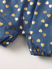 2pcs Baby Girls Heart Print Romper & Headband Set