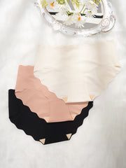 3pcs Seamless Scallop Trim Briefs Stretchy Intimates Panties Women's Lingerie