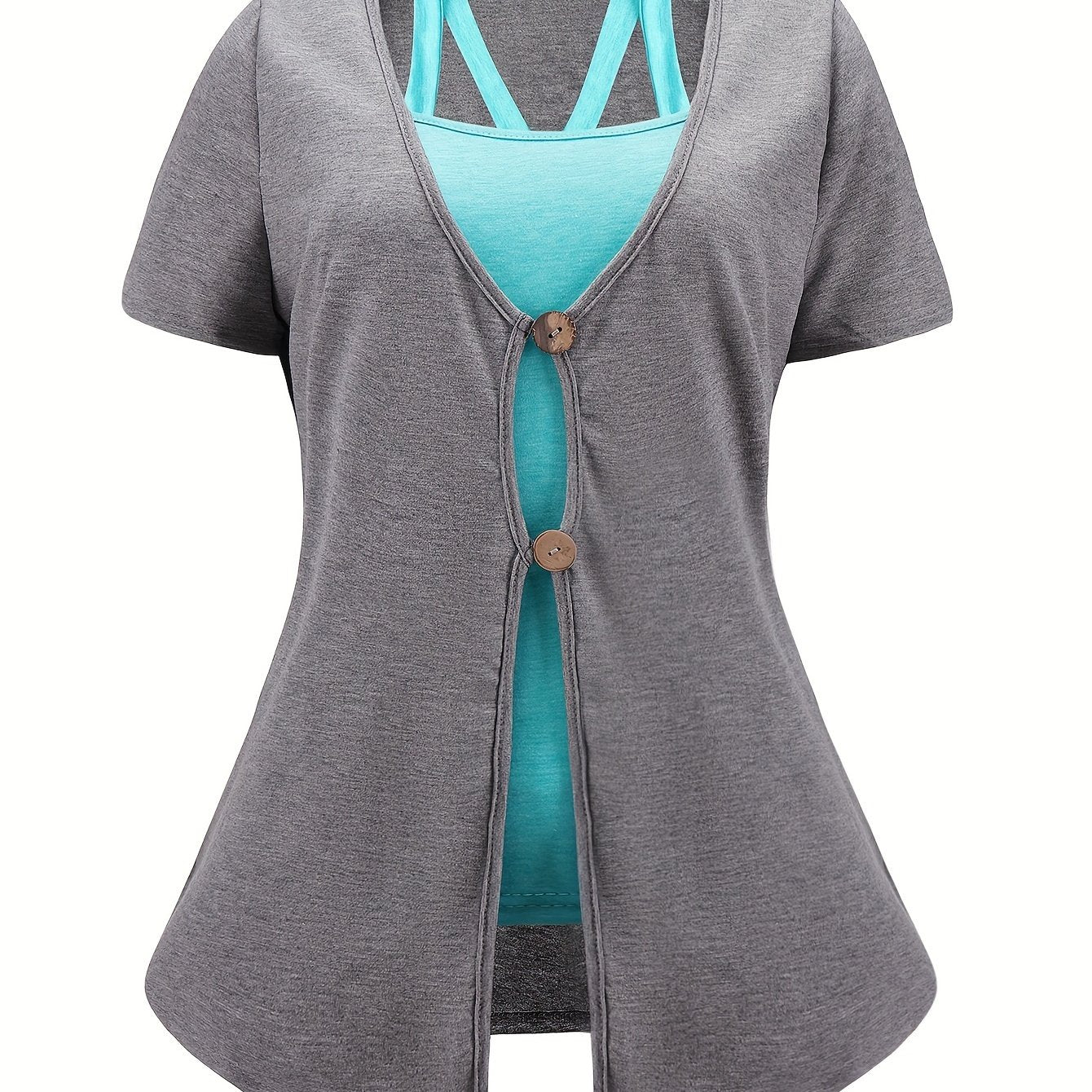 Solid Round Neck Cami Top & Tee Set