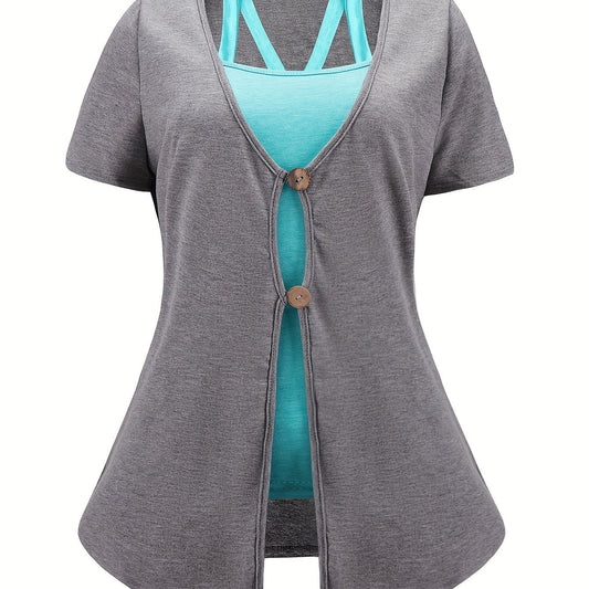 Solid Round Neck Cami Top & Tee Set