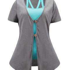 Solid Round Neck Cami Top & Tee Set