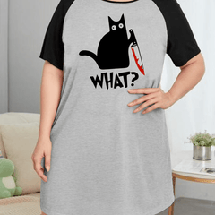 Halloween Cat & Letter Print Tee Sleep Dress