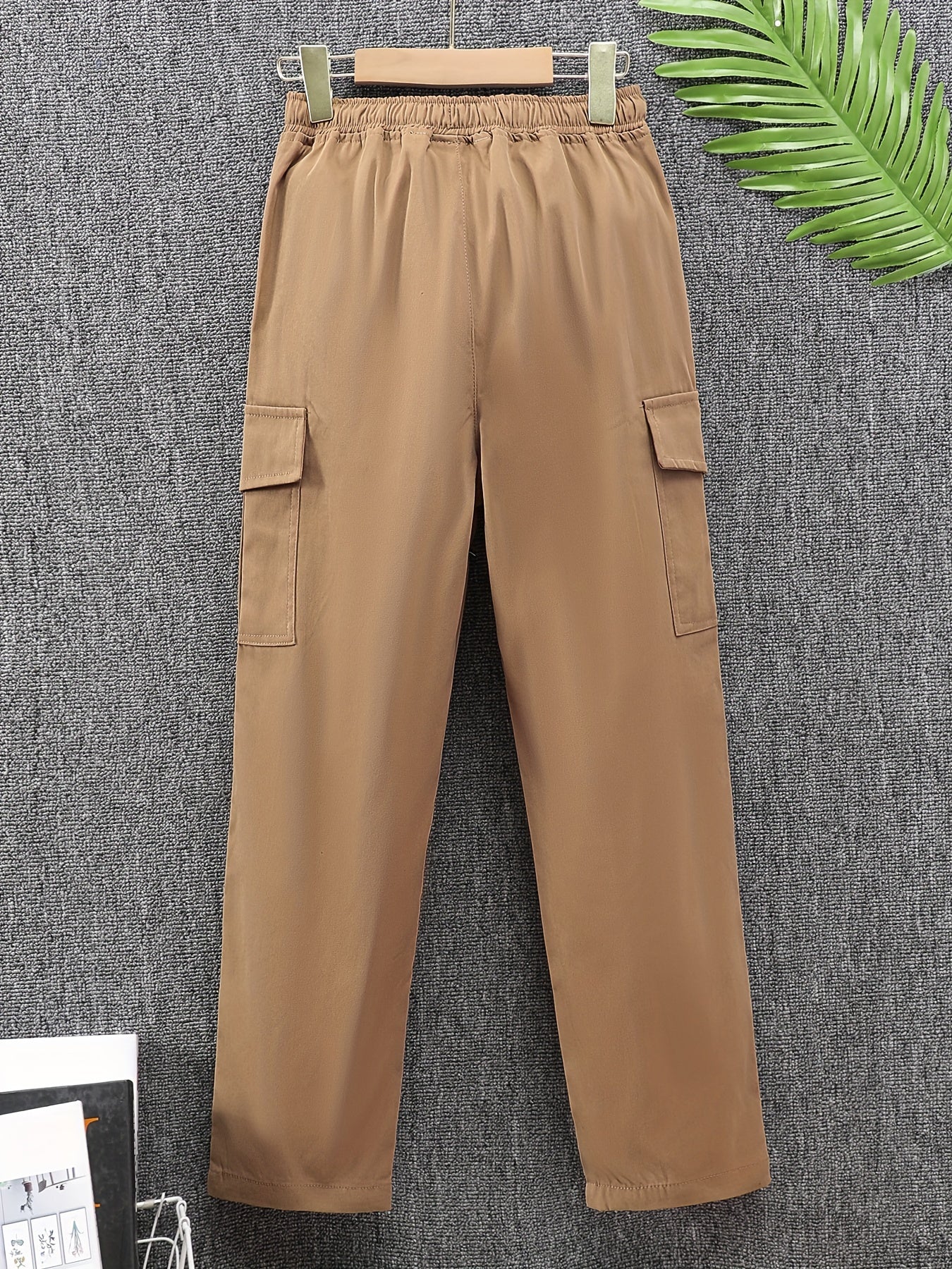 Boys Casual Cargo Pants Elastic Waist Pocket Outdoor
