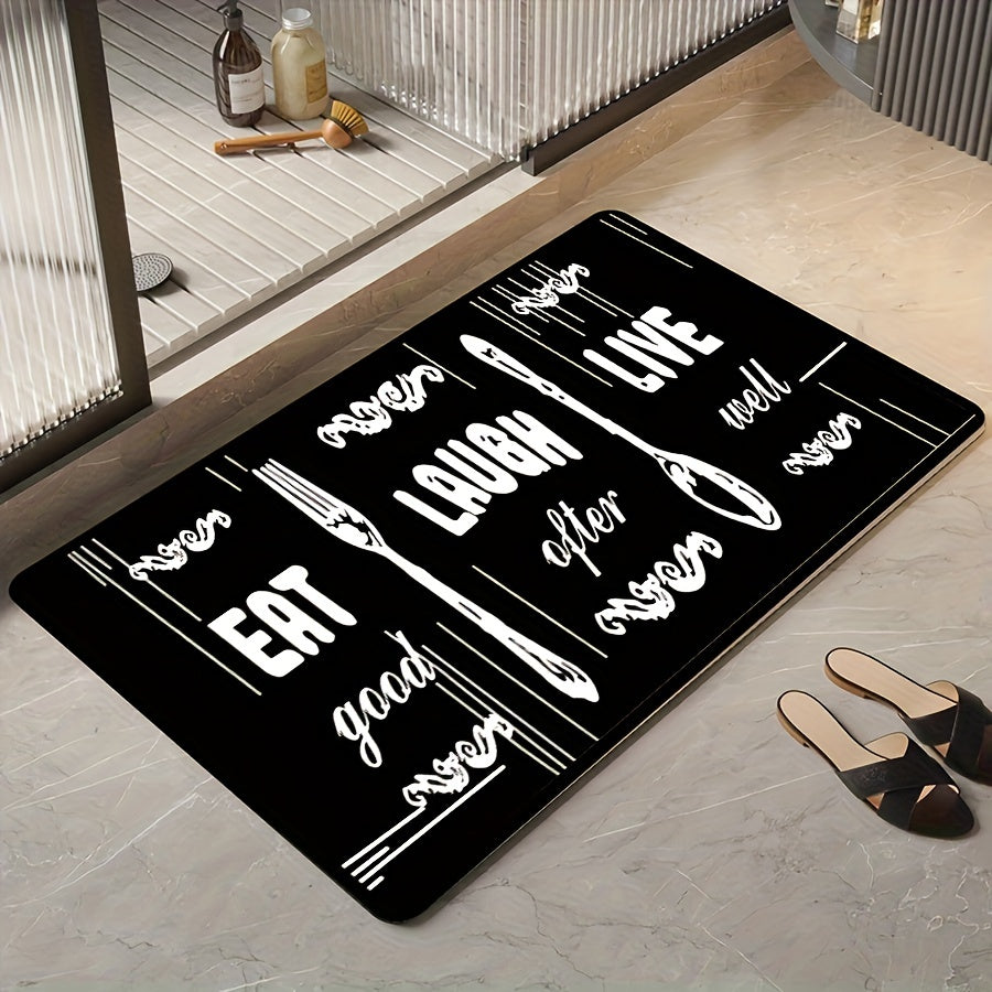 Fork And Spoon Print Floor Mat Non slip Durable Bath Foot Pod Stain resistant