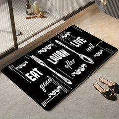 Fork And Spoon Print Floor Mat Non slip Durable Bath Foot Pod Stain resistant