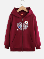 Girls Hooded Sweatshirt Jacket Butterfly Print Coat Kids Clothes