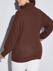 Casual Sweater Jacquard Ripped Turtle Neck Long Sleeve Sweater