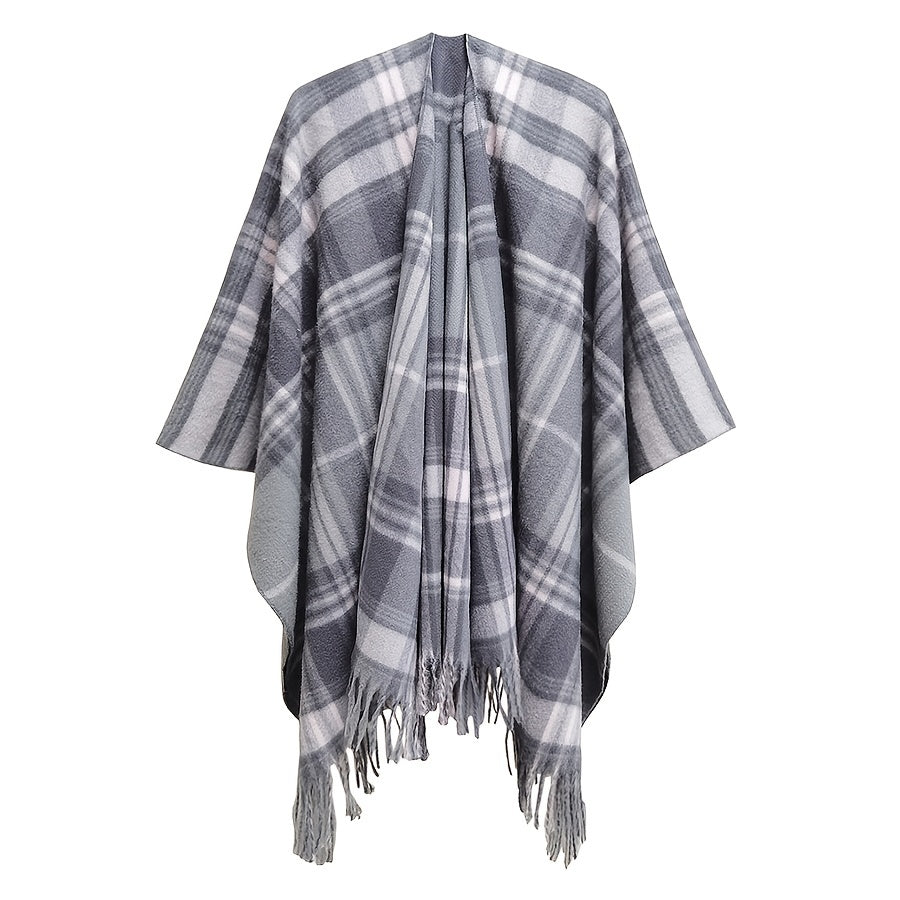 Plaid Shawl With Tassel Long Warm Winter Shawl