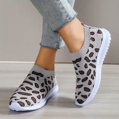 Women's Leopard Printed Sock Sneakers Low Top Slip On Walking Shoes