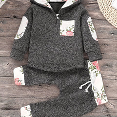 2pcs Baby Boys Plaid Hoodies & Trim Sets