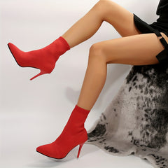 Breathable Knit Short Boots Stiletto Heeled Comfortable Point Toe Boots
