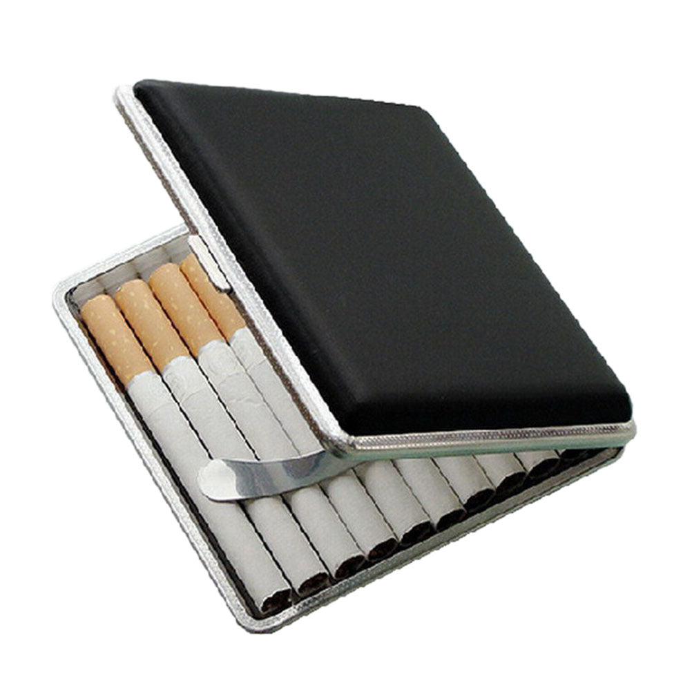 PU Leather Cigarette Case Box Metal Holder for Smoker