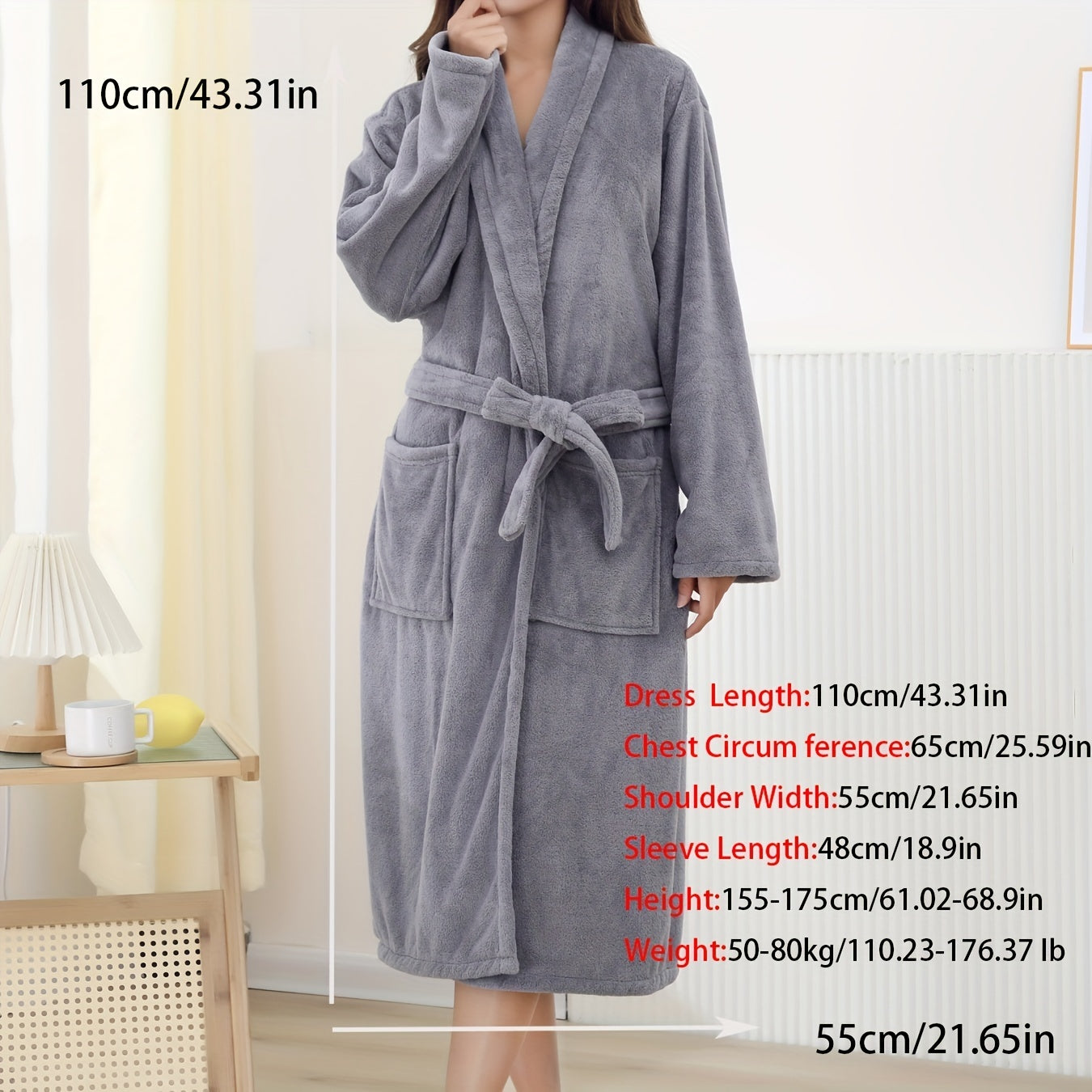 Women's Long Sleeve Bathrobe Absorbent Belt Bath Wrap Towel Robe