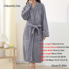 Women's Long Sleeve Bathrobe Absorbent Belt Bath Wrap Towel Robe