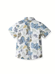 Boys Leaf Print Short Sleeves Casual Shirt For Vacation Beach