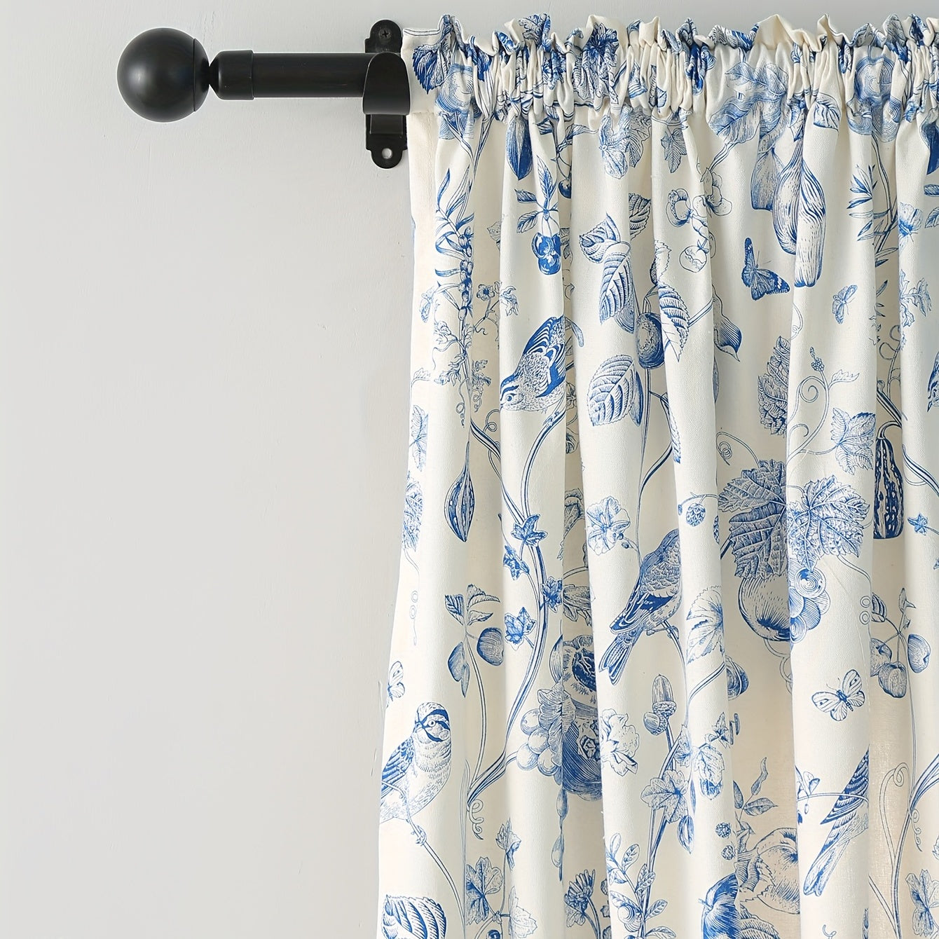 Bohemian Cream Twig Bird Floral Curtains Rod Pocket Curtain