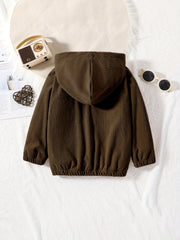 Boys Corduroy Zip Hooded Jacket With Pocket