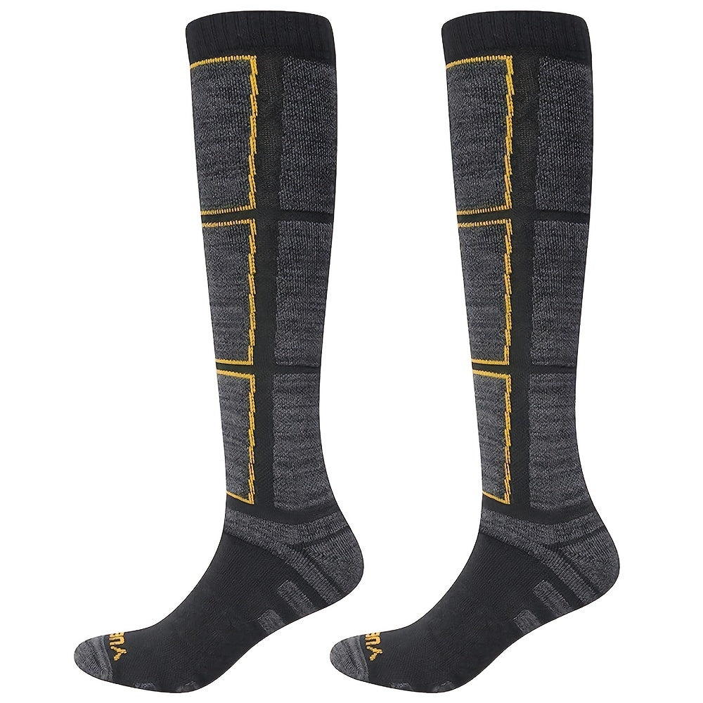 Men's Ski Socks 2 Pairs Moisture Wicking Thermal Knee High Winter Sports Socks