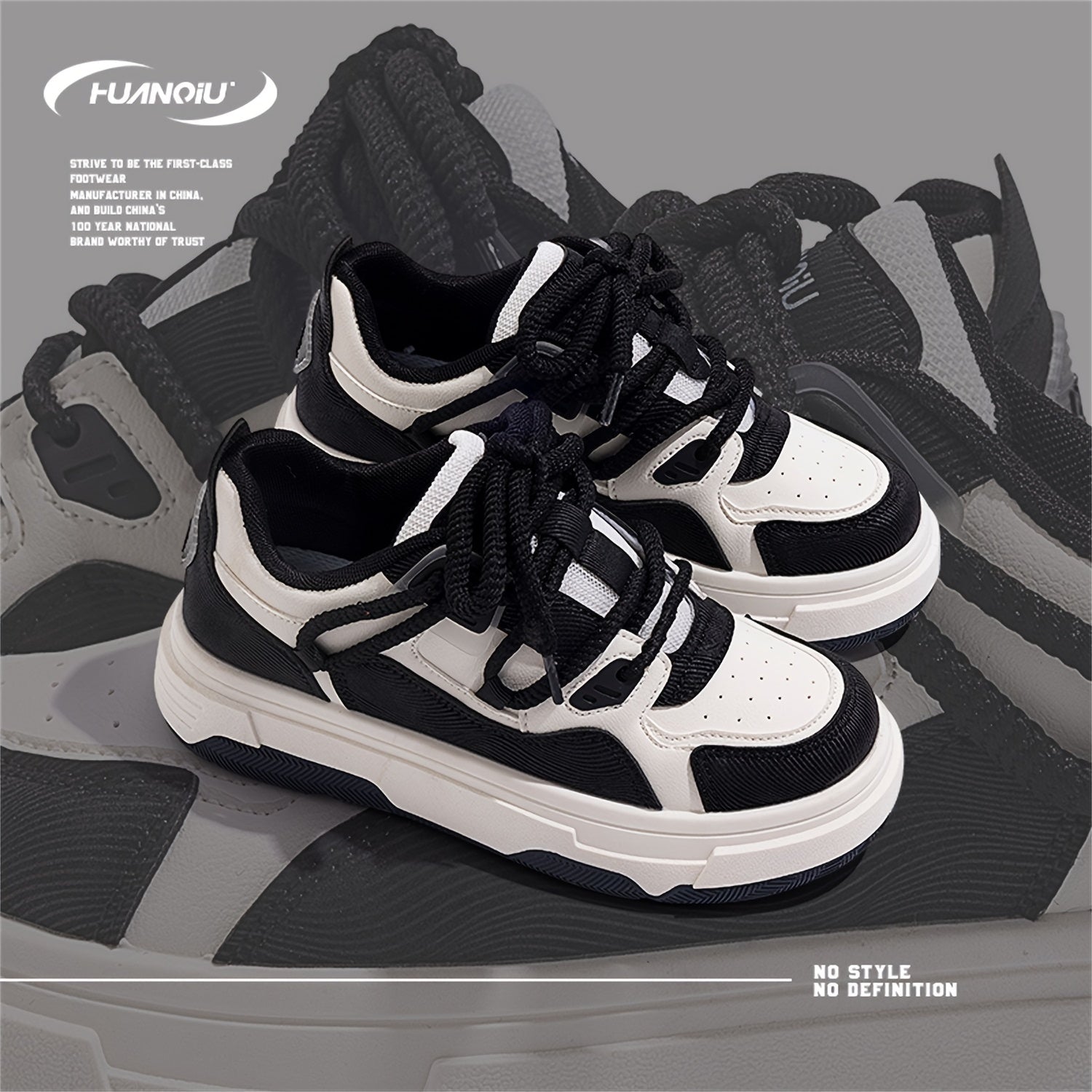 HUANQIU Lace-up Low Casual Skate Shoes Platform Outdoor Sneakers