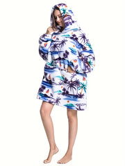 Tropical Pattern Fleece Hooded Blanket