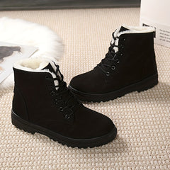 Women's Plush Lined Ankle Boots Lace Up Round Toe Snow Boots