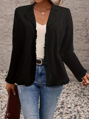 Ruffle Trim Blazer Solid Long Sleeve Lapel Women's Office Blazer