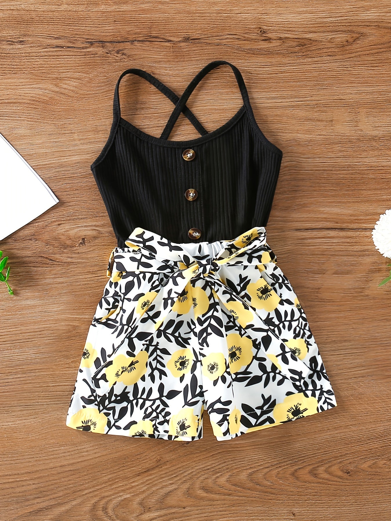 Girls Floral Sleeveless Romper Belted Jumpsuit